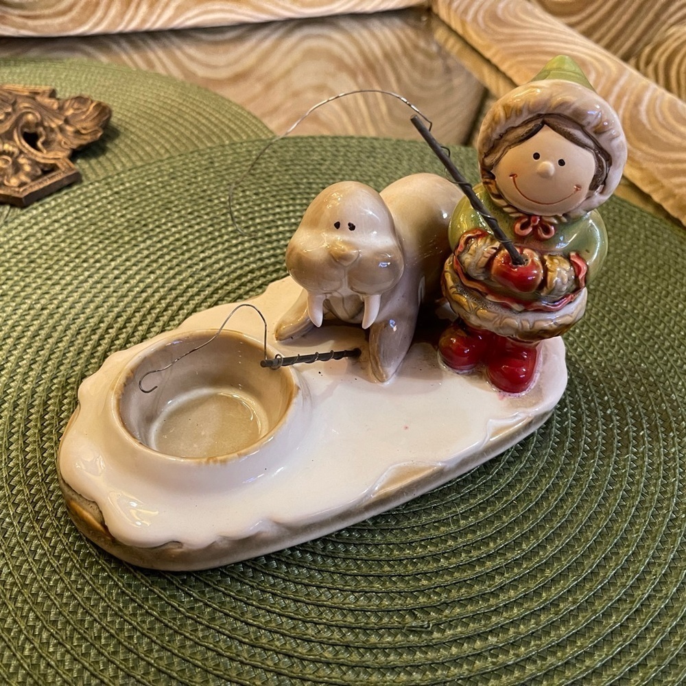 Ceramic Eskimo Candle Holder Alaska Candle Holder Yankee Candle Eskimo Tea Light